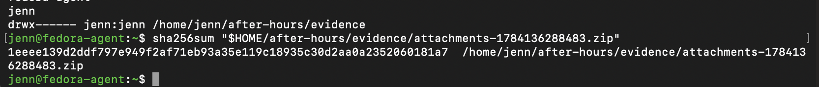 After Hours forensic case running inside the isolated harness workspace